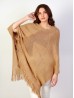 Solid Subtle Panels Poncho W/ Fringe